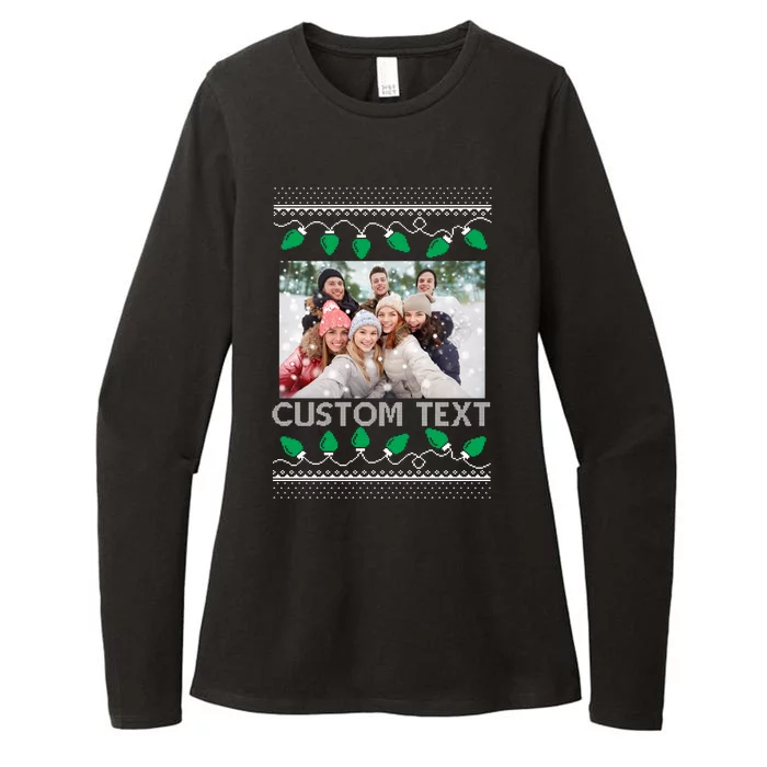 Family Ugly Christmas Sweater Design Custom Photo Text Womens CVC Long Sleeve Shirt