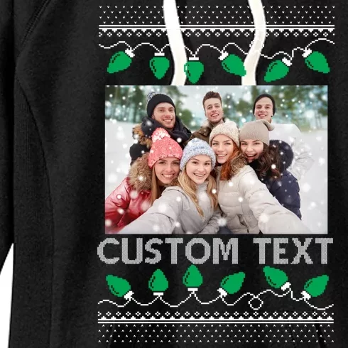 Family Ugly Christmas Sweater Design Custom Photo Text Women's Fleece Hoodie