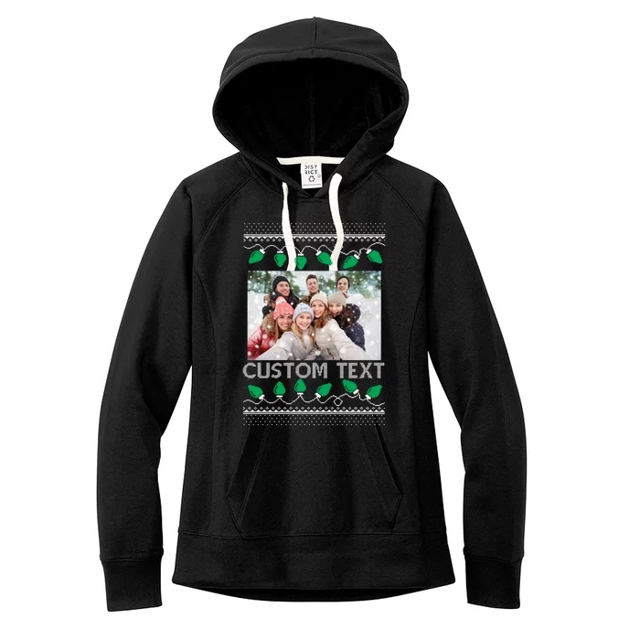 Family Ugly Christmas Sweater Design Custom Photo Text Women's Fleece Hoodie