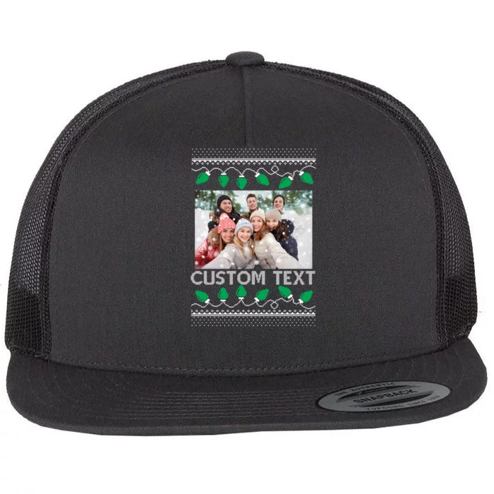 Family Ugly Christmas Sweater Design Custom Photo Text Flat Bill Trucker Hat