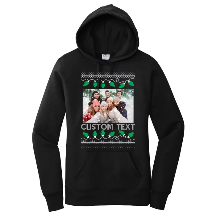 Family Ugly Christmas Sweater Design Custom Photo Text Women's Pullover Hoodie