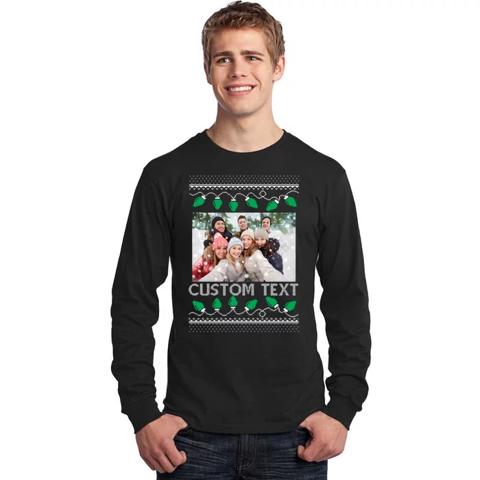 Family Ugly Christmas Sweater Design Custom Photo Text Tall Long Sleeve T-Shirt