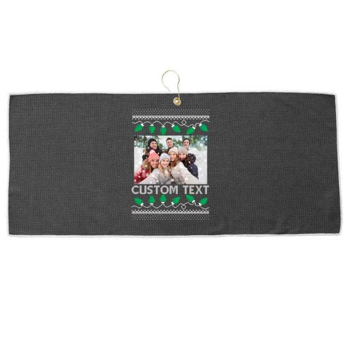 Family Ugly Christmas Sweater Design Custom Photo Text Large Microfiber Waffle Golf Towel