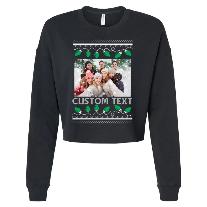 Family Ugly Christmas Sweater Design Custom Photo Text Cropped Pullover Crew