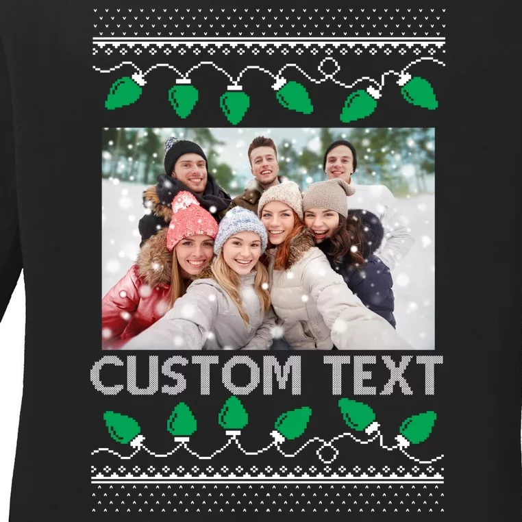 Family Ugly Christmas Sweater Design Custom Photo Text Ladies Long Sleeve Shirt