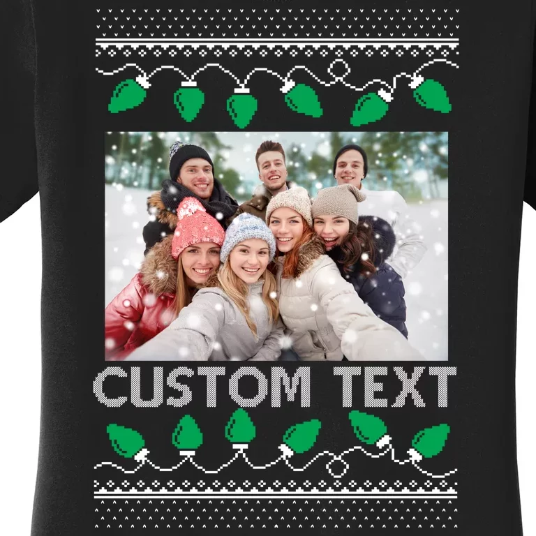 Family Ugly Christmas Sweater Design Custom Photo Text Women's T-Shirt