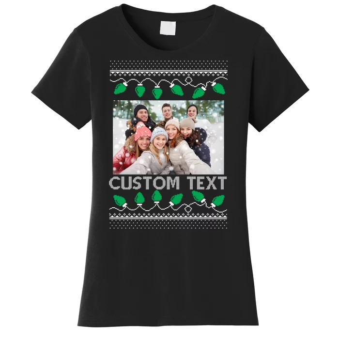 Family Ugly Christmas Sweater Design Custom Photo Text Women's T-Shirt