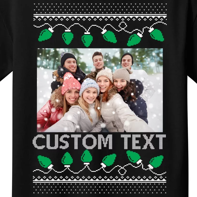 Family Ugly Christmas Sweater Design Custom Photo Text Kids T-Shirt