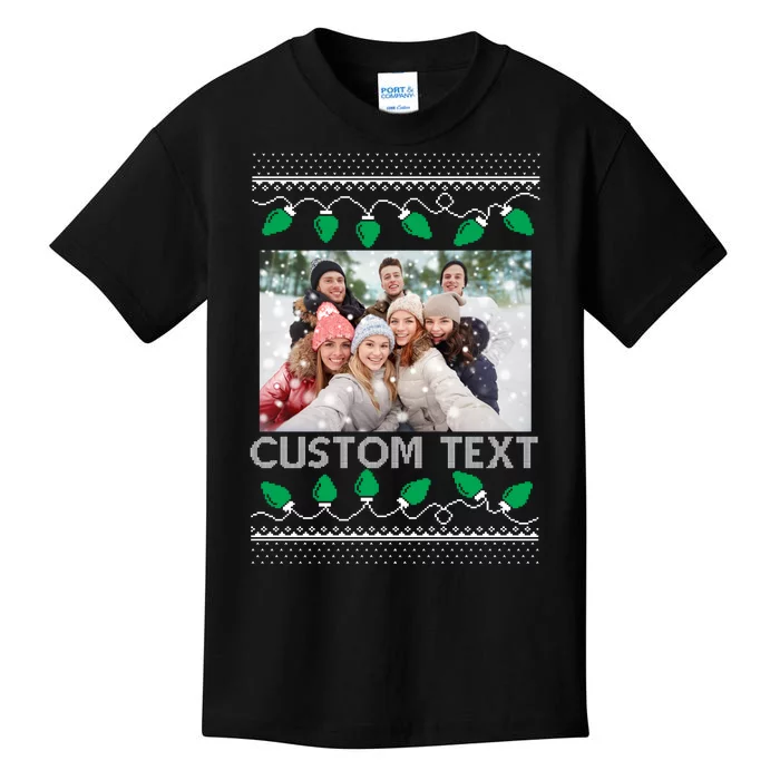 Family Ugly Christmas Sweater Design Custom Photo Text Kids T-Shirt