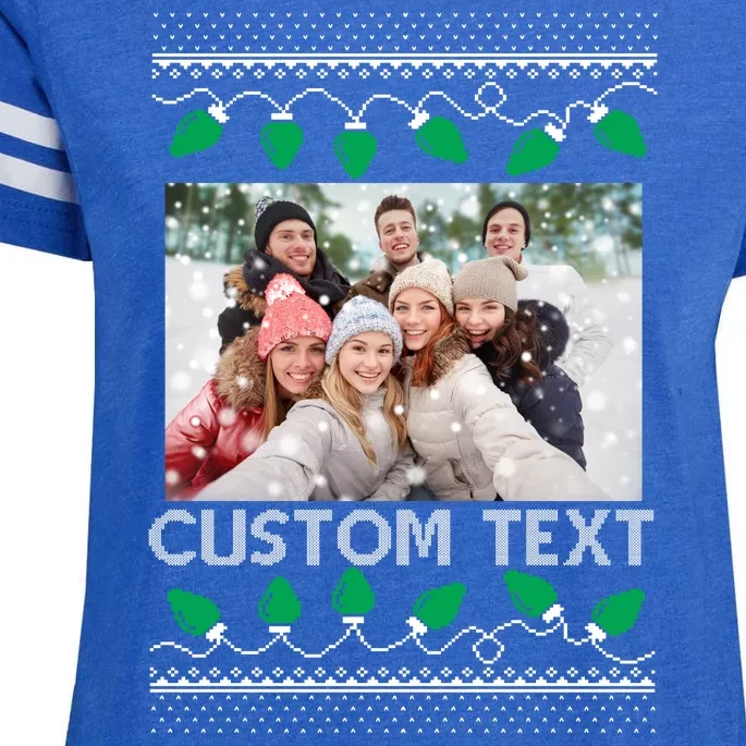 Family Ugly Christmas Sweater Design Custom Photo Text Enza Ladies Jersey Football T-Shirt