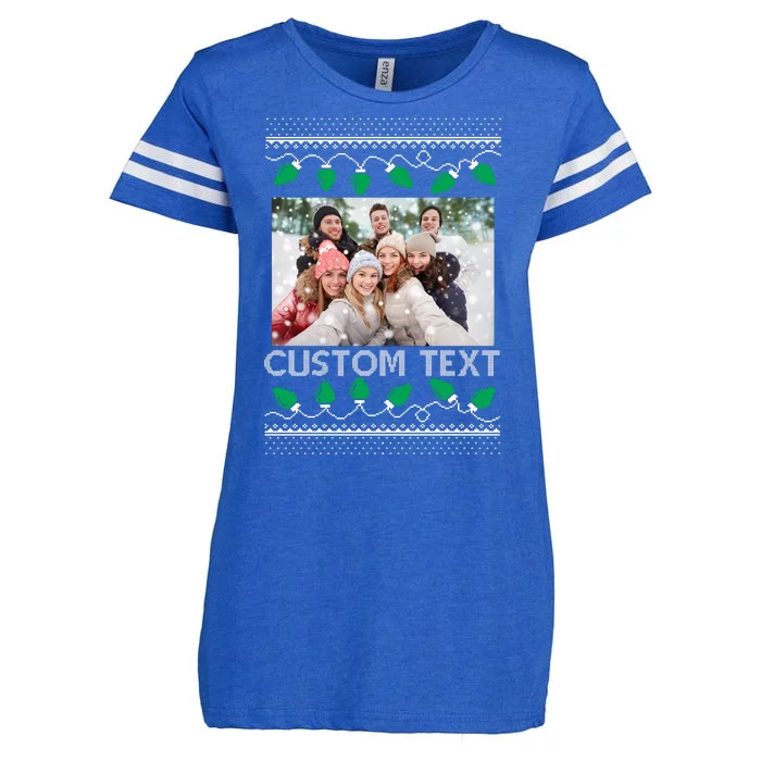 Family Ugly Christmas Sweater Design Custom Photo Text Enza Ladies Jersey Football T-Shirt