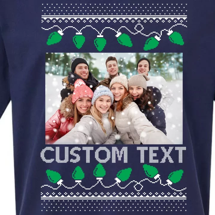 Family Ugly Christmas Sweater Design Custom Photo Text Sueded Cloud Jersey T-Shirt