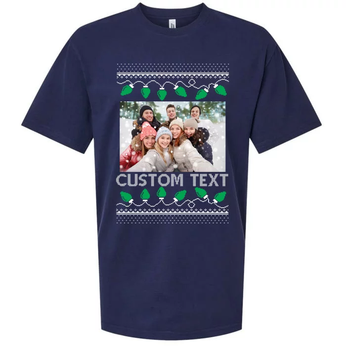 Family Ugly Christmas Sweater Design Custom Photo Text Sueded Cloud Jersey T-Shirt