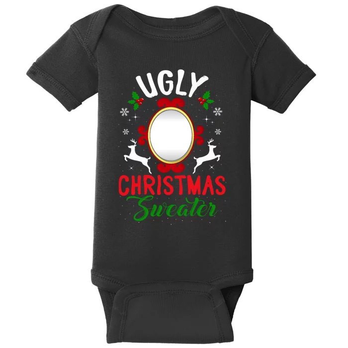 Funny Ugly Christmas Sweater With Mirror Baby Bodysuit