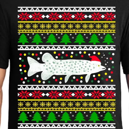 Funny Ugly Christmas Fishing Pike Xmas Fisher Pattern Cute Gift Pajama Set