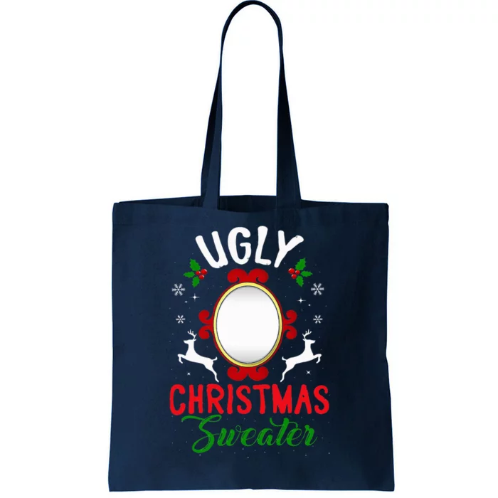 Funny Ugly Christmas Sweater With Mirror Women Xmas Tote Bag