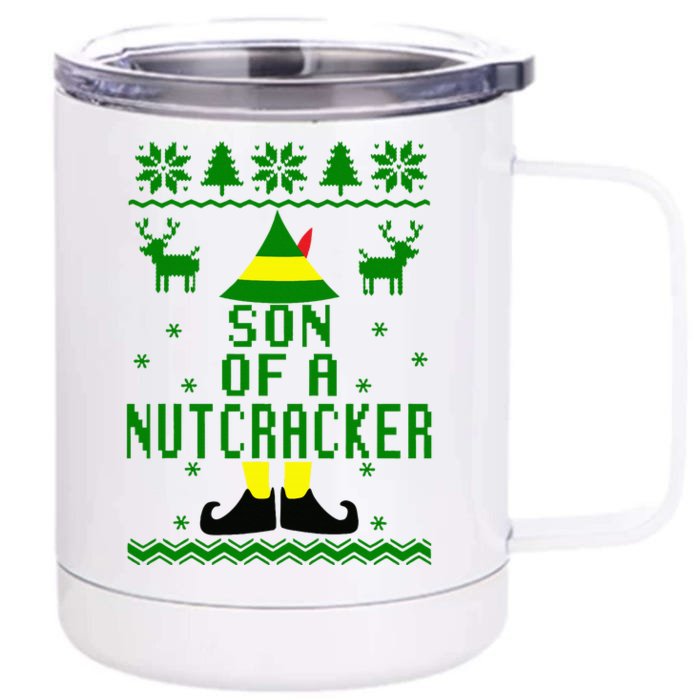 Funny Ugly Christmas Sweater Son Of A Nutcracker Front & Back 12oz Stainless Steel Tumbler Cup