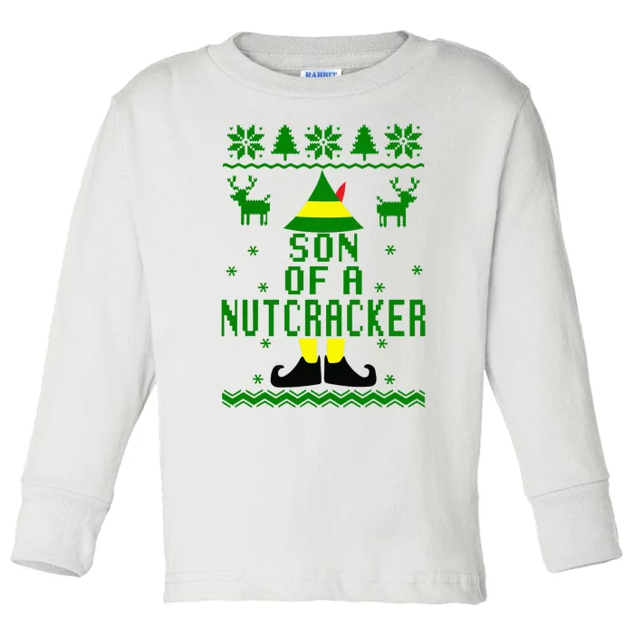 Funny Ugly Christmas Sweater Son Of A Nutcracker Toddler Long Sleeve Shirt