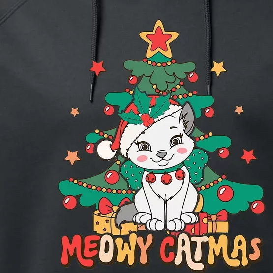 Funny Ugly Christmas Sweater Meowy Catmas Merry Catmas Girls Performance Fleece Hoodie