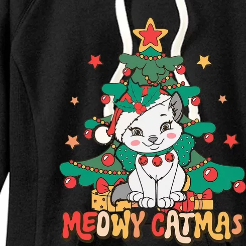 Funny Ugly Christmas Sweater Meowy Catmas Merry Catmas Girls Women's Fleece Hoodie