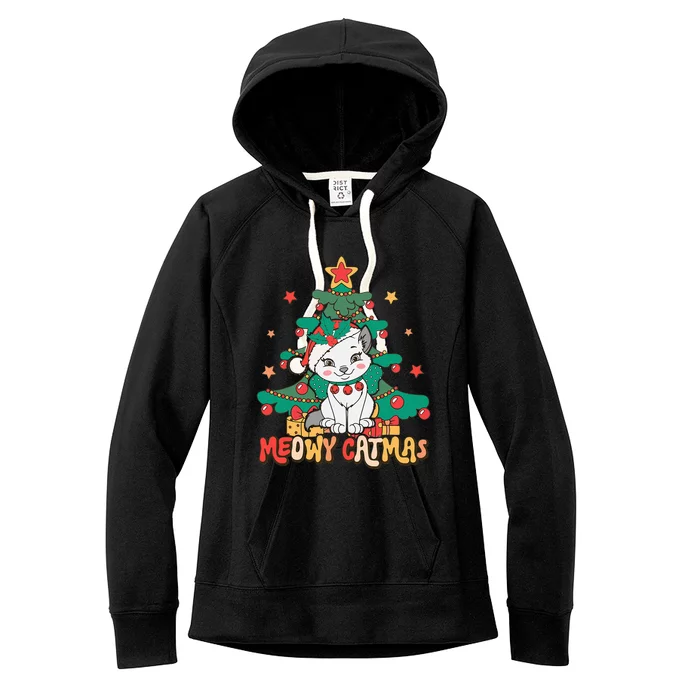 Funny Ugly Christmas Sweater Meowy Catmas Merry Catmas Girls Women's Fleece Hoodie