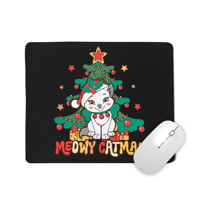 Funny Ugly Christmas Sweater Meowy Catmas Merry Catmas Girls Mousepad