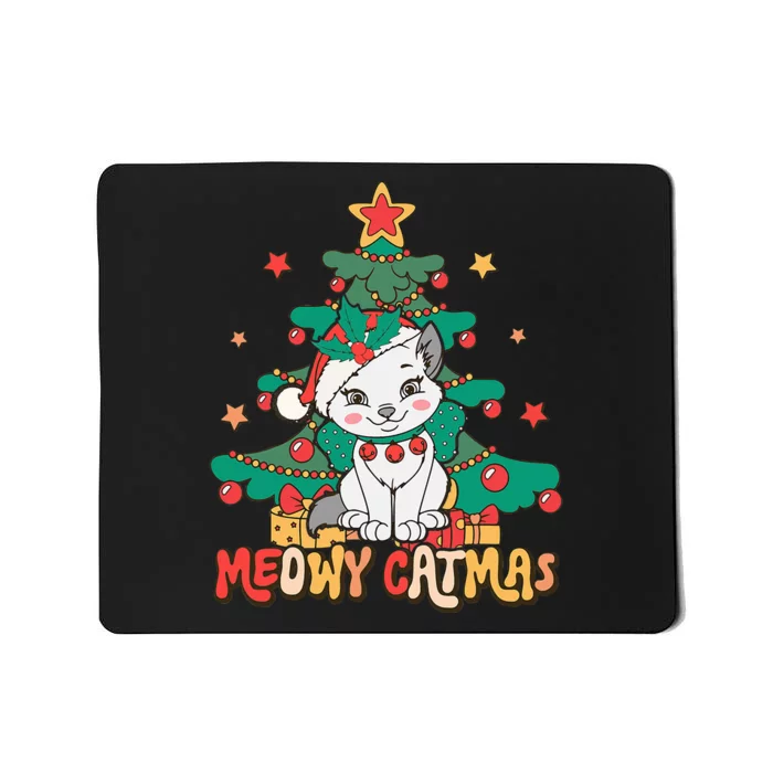 Funny Ugly Christmas Sweater Meowy Catmas Merry Catmas Girls Mousepad