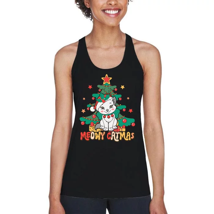 Funny Ugly Christmas Sweater Meowy Catmas Merry Catmas Girls Women's Racerback Tank