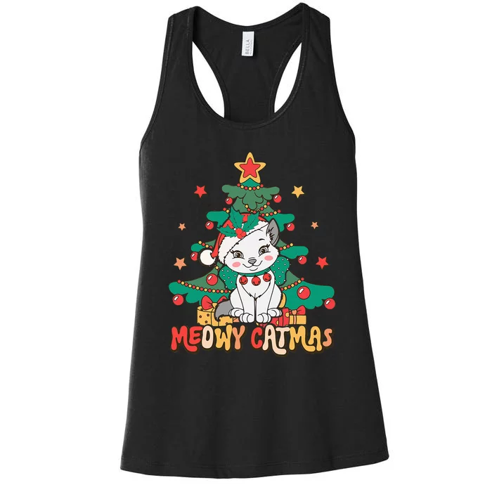 Funny Ugly Christmas Sweater Meowy Catmas Merry Catmas Girls Women's Racerback Tank