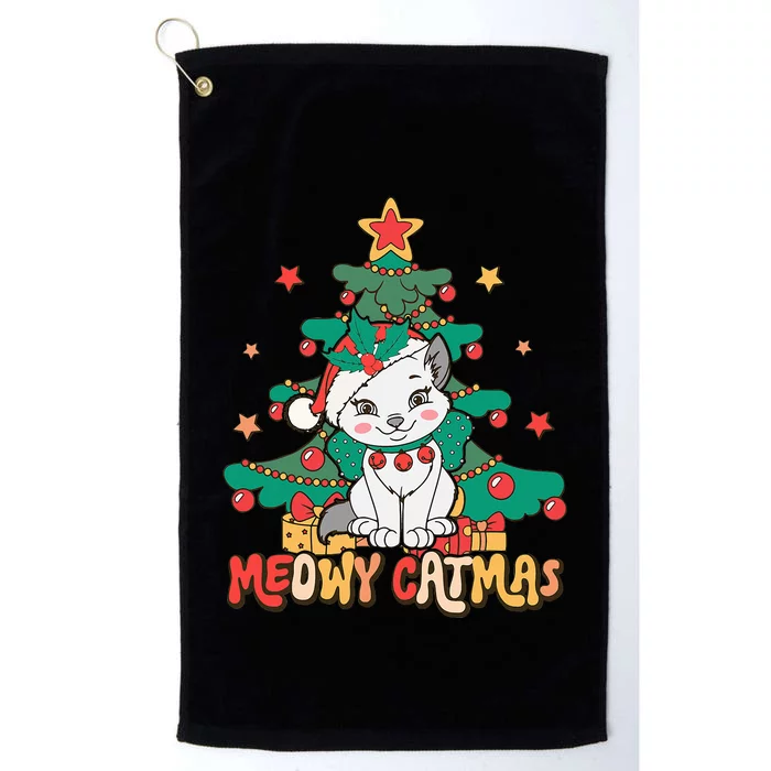 Funny Ugly Christmas Sweater Meowy Catmas Merry Catmas Girls Platinum Collection Golf Towel