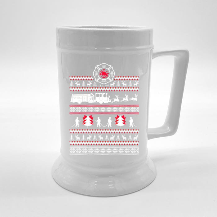 Firefighter Ugly Christmas Sweater Front & Back Beer Stein