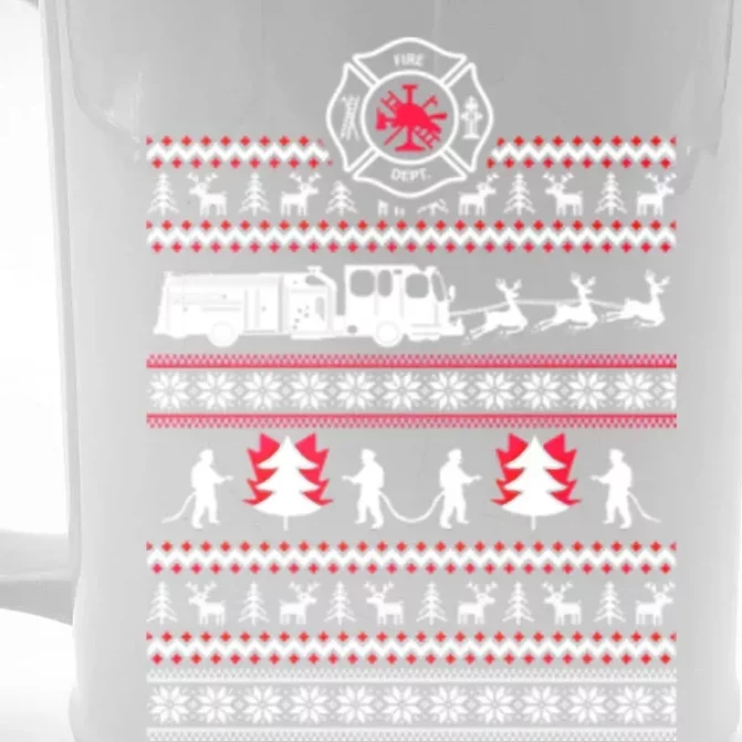 Firefighter Ugly Christmas Sweater Front & Back Beer Stein