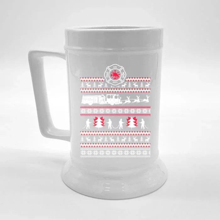 Firefighter Ugly Christmas Sweater Front & Back Beer Stein