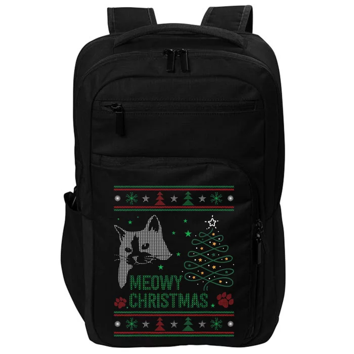 Funny Ugly Christmas Sweater Meowy Catmas Merry Catmas Xmas Impact Tech Backpack