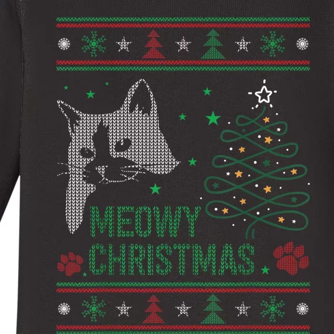 Funny Ugly Christmas Sweater Meowy Catmas Merry Catmas Xmas Baby Long Sleeve Bodysuit