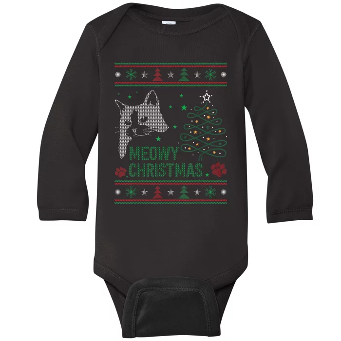 Funny Ugly Christmas Sweater Meowy Catmas Merry Catmas Xmas Baby Long Sleeve Bodysuit