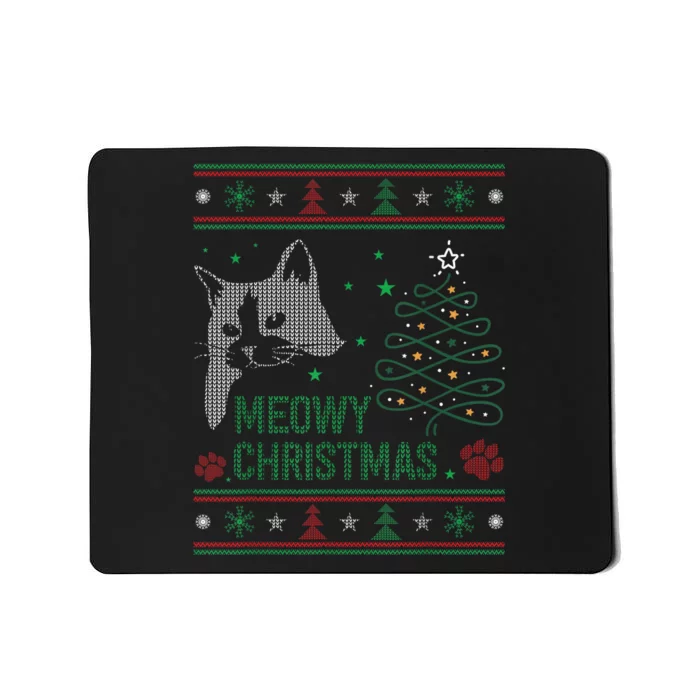 Funny Ugly Christmas Sweater Meowy Catmas Merry Catmas Xmas Mousepad