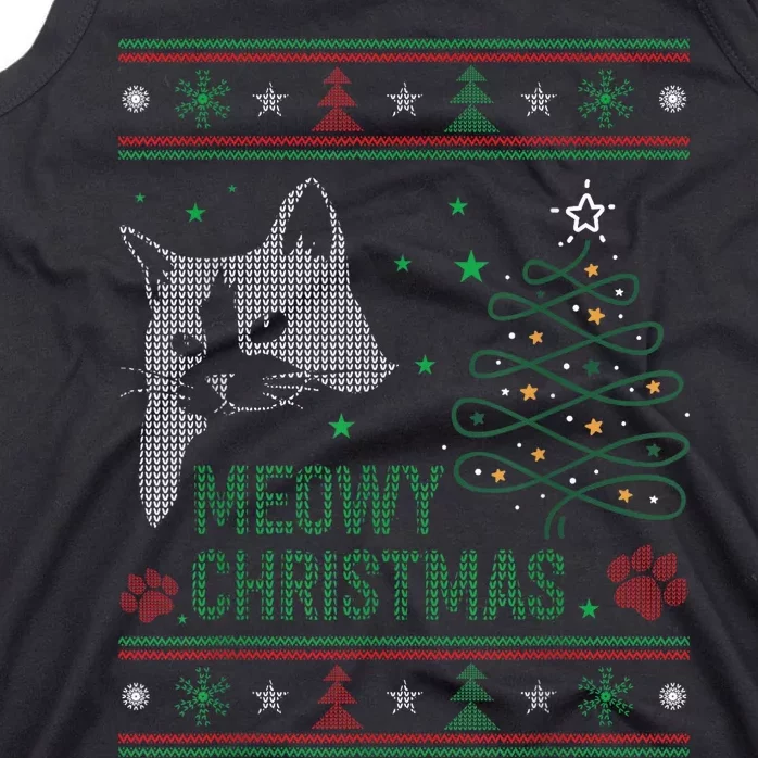 Funny Ugly Christmas Sweater Meowy Catmas Merry Catmas Xmas Tank Top