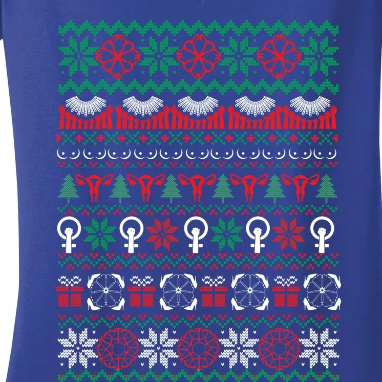 Feminist Ugly Christmas Sweater Feminist Af Costume Great Gift Women's V-Neck T-Shirt