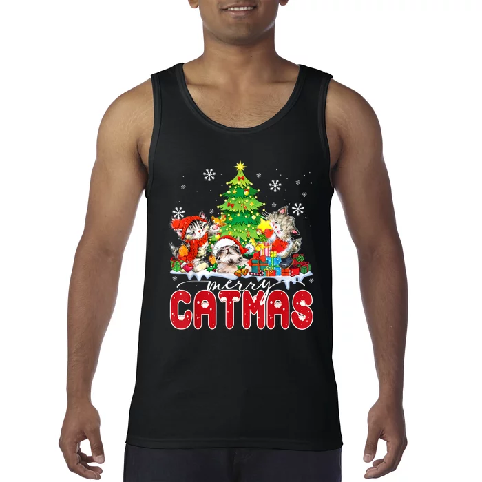 Funny Ugly Christmas Shirts Catmas Kitten Owners Santa Hat Tank Top