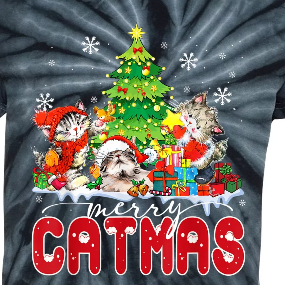 Funny Ugly Christmas Shirts Catmas Kitten Owners Santa Hat Kids Tie-Dye T-Shirt