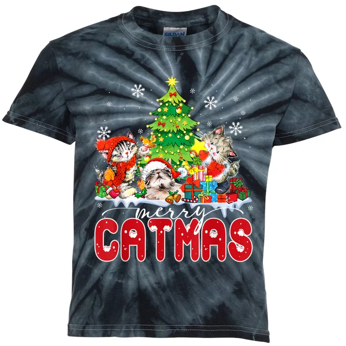 Funny Ugly Christmas Shirts Catmas Kitten Owners Santa Hat Kids Tie-Dye T-Shirt