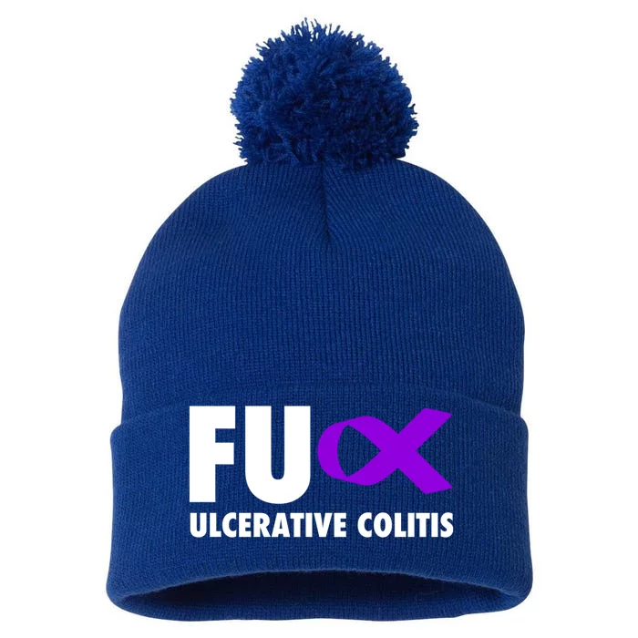 Fu Ulcerative Colitis Purple Ribbon Gift Ulcerative Colitis Cute Gift Pom Pom 12in Knit Beanie