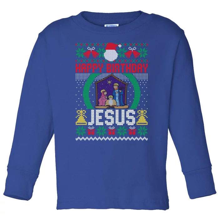 Funny Ugly Christmas Happy Birthday Jesus Christian Meaningful Gift Toddler Long Sleeve Shirt