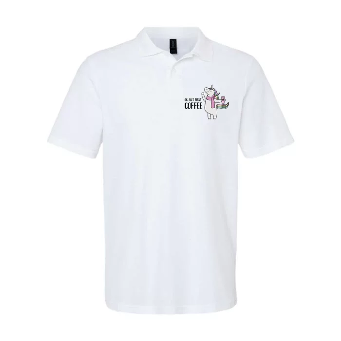 Funny Unicorn Coffee Lover, Ok But First Coffee Softstyle Adult Sport Polo