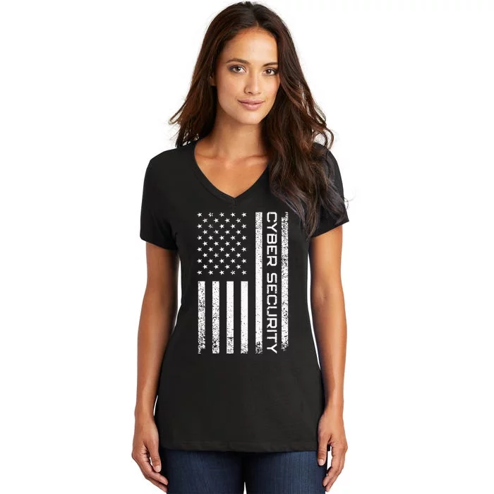 Funny Usa Cyber Security Art Anti Malware Geek Women's V-Neck T-Shirt