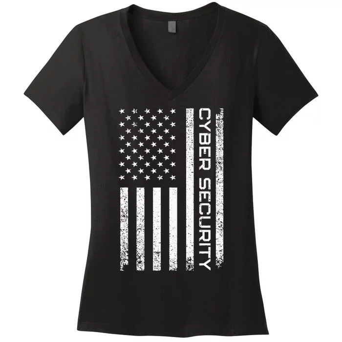 Funny Usa Cyber Security Art Anti Malware Geek Women's V-Neck T-Shirt