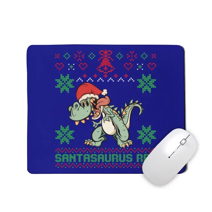 Funny Ugly Christmas Sweater Design Santasaurus Rex Dinosaur Cool Gift Mousepad