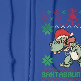 Funny Ugly Christmas Sweater Design Santasaurus Rex Dinosaur Cool Gift Full Zip Hoodie