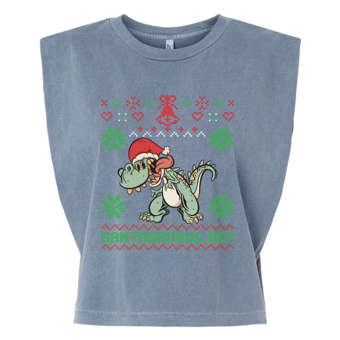 Funny Ugly Christmas Sweater Design Santasaurus Rex Dinosaur Cool Gift Garment-Dyed Women's Muscle Tee